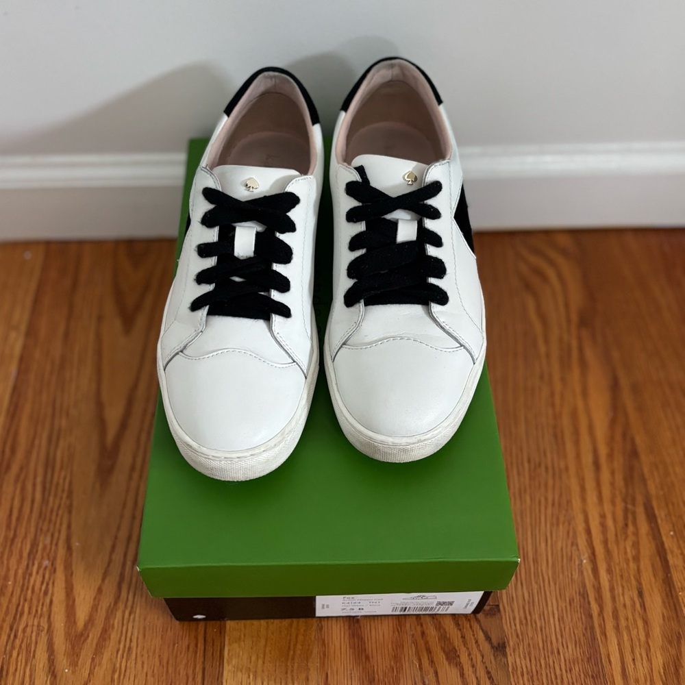 kate spade White Leather Sneakers with Black Spade Detail - Picture 10 of 12